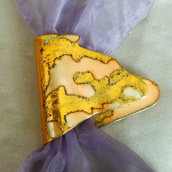 GOLD ENAMEL CLOISONNE Artist made Scarf Slide Pin - Picture 1 of 7